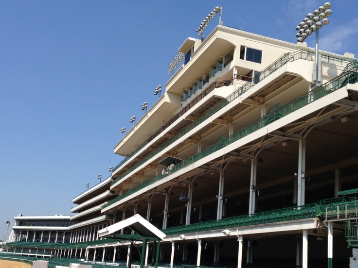 The main grandstands at Churchill Downs